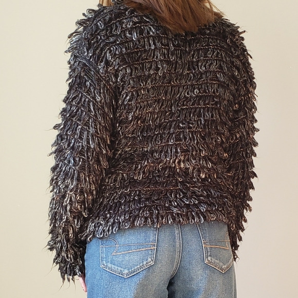 The Great. Short Monster Cardigan Loop Knot in Metallic Charcoal - Picture 3 of 10